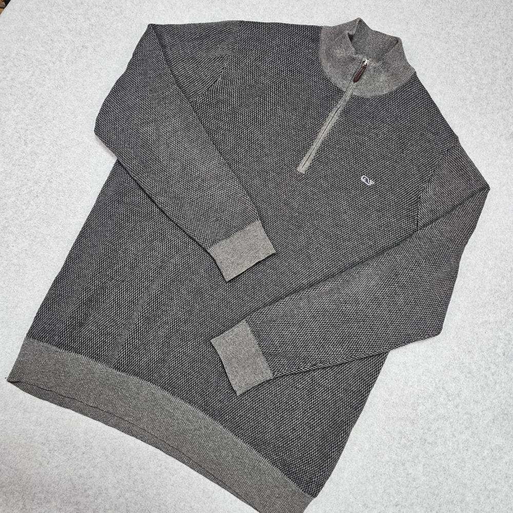 Vineyard Vines Wool Blend Sweater Mens Large Gray Hamilton 1/2 Zip Pullover Golf